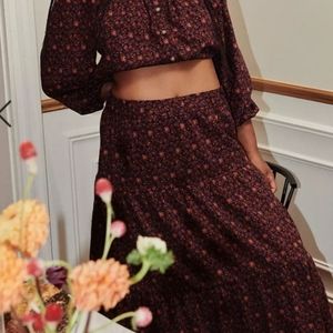 Pull-On Tiered Maxi Skirt in Orchard Floral